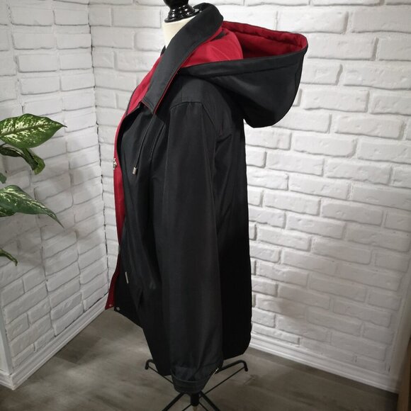 London Fog Ladies Size Large Red & Black Removable Hood Lined Coat - Picture 7 of 13